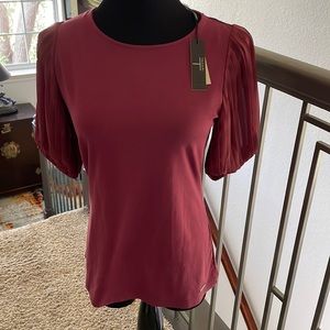 New w tags wine colored puff sleeve knit top